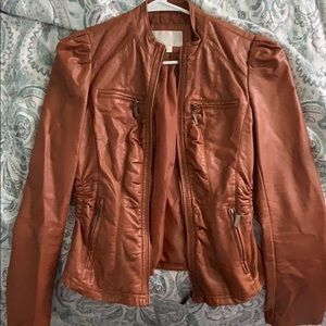 Brown leather cinched waist jacket